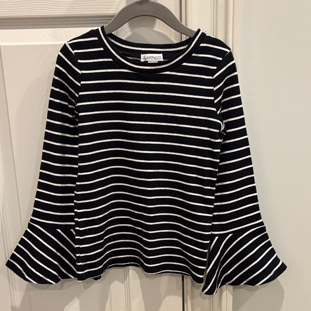 NWT Flapdoodles Girls Size 6 Black & White Striped Shirt